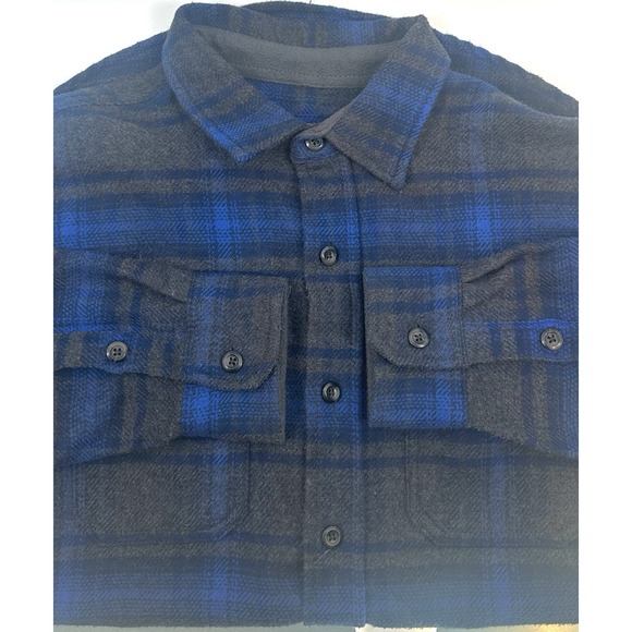 Orvis Blue Plaid Flannel Shirt Jacket Heavy Cotton Pockets Shacket Men's Size L - Picture 15 of 15